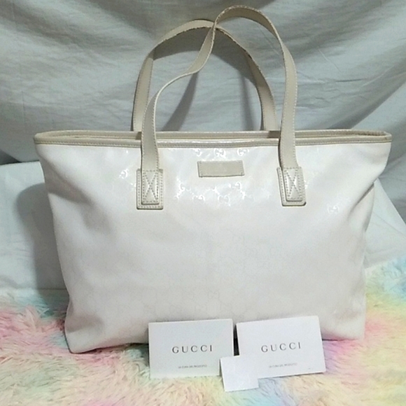 FLASH SALE! Auth Gucci GG Imprime White Supreme Large Tote W Cards - Picture 15 of 15